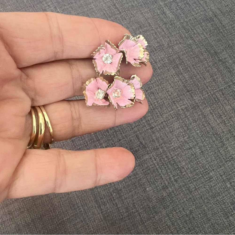 Vintage pink flower screw back earrings beautiful design unique - Picture 7 of 11